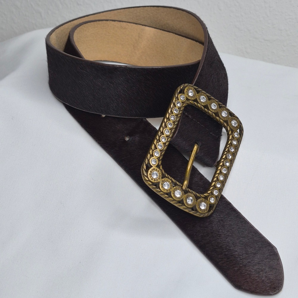 Chinese Laundry Vintage Pony Hair Leather Belt Rhinestone Buckle Brown S Cowgirl